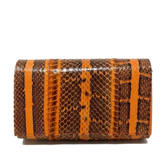 NWT Carlos Falchi Snakeskin Leather Orange Mini Bag with Chain Shoulder Strap - Picture 1 of 14